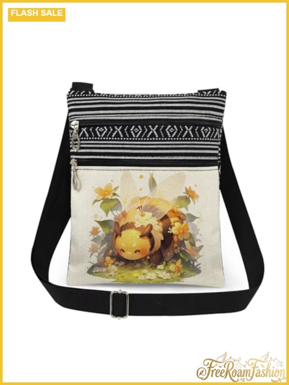 Bee Print Crossbody Bag Polyester Adjustable Strap Messenger Bag Gift